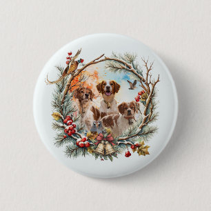 Holiday Cheer With a Brittany Spaniel 2 Inch Round Button