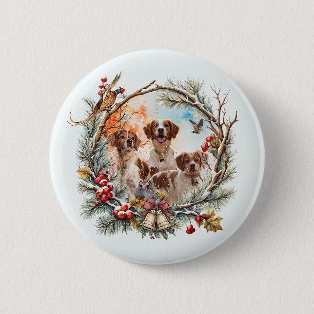  Holiday Cheer With a Brittany Spaniel 2 Inch Round Button (Front)