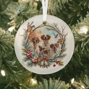 Holiday Cheer With a Brittany Spaniel Glass Ornament