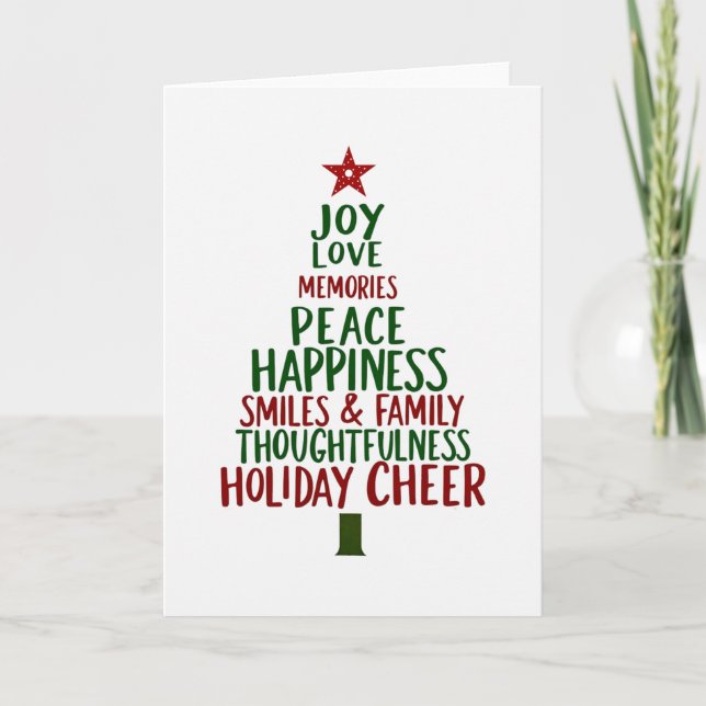 Holiday Cheer Word Tree Christmas Card (Front)