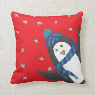 Holiday Cheers Penguin Throw Pillow