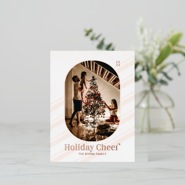 Holiday Cheers Photo Christmas Rose gold Foil Card (Standing Front)
