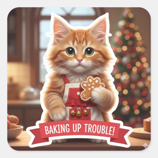Holiday Chef Cat Sticker – Cute Kitten Baking  (Front)
