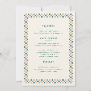 Holiday Chequerboard Christmas Menu Card - Teal