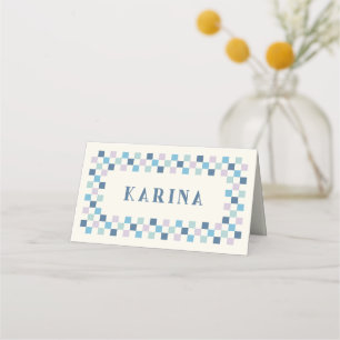 Holiday Chequerboard Christmas Place Card - Blue