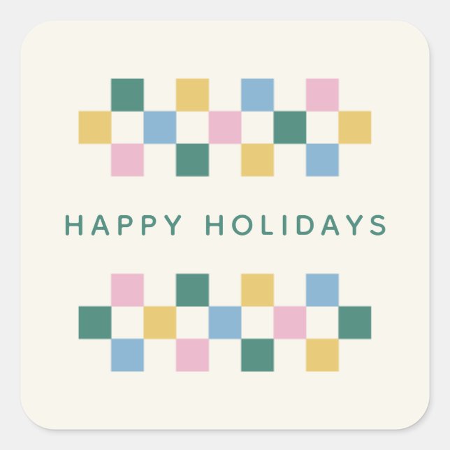 Holiday Chequerboard Envelope Seal Sticker - Teal (Front)