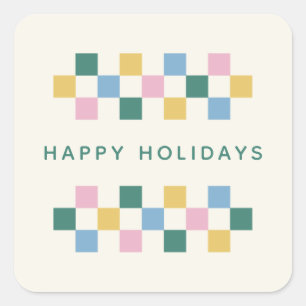 Holiday Chequerboard Envelope Seal Sticker - Teal