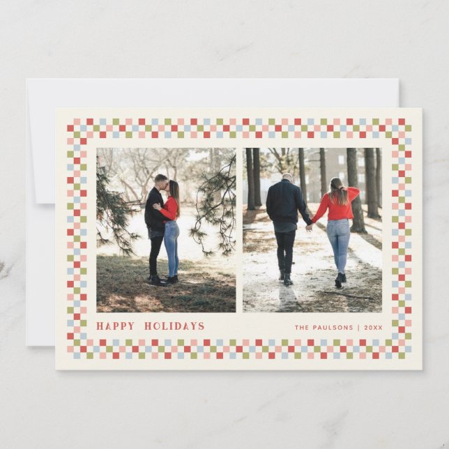 Holiday Chequerboard Holiday Photo Card - Red (Front)