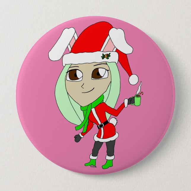 holiday chibi  bunnygirl 4 inch round button (Front)