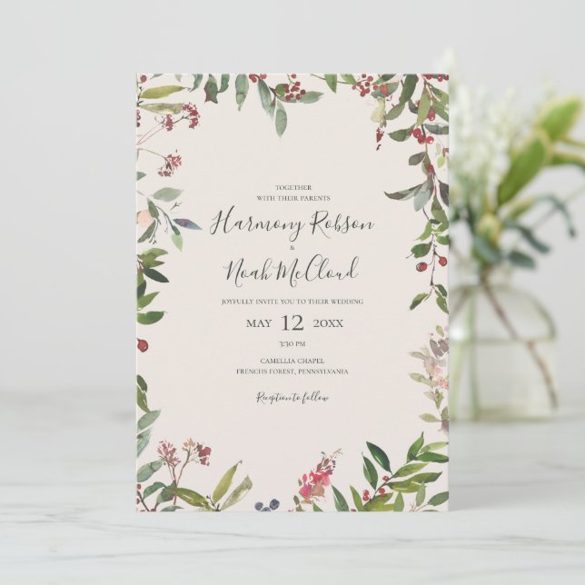 Holiday Chic Botanical | Champagne All In One Invi Invitation (Standing Front)