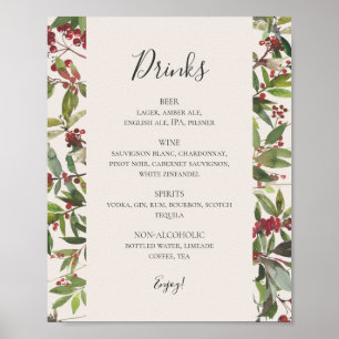 Holiday Chic Botanical Champagne Drinks Menu Poster