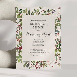 Holiday Chic Botanical Champagne Rehearsal Dinner Invitation