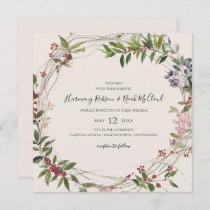 Holiday Chic Botanical   Champagne Square Wedding Invitation