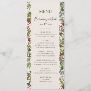 Holiday Chic Botanical Champagne Wedding Dinner Menu