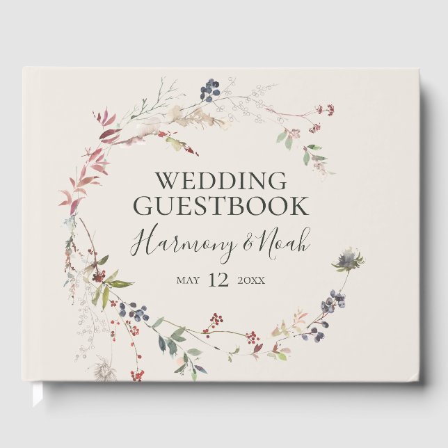 Holiday Chic Botanical | Champagne Wedding Guest Book (Front)