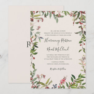 Holiday Chic Botanical   Champagne Wedding Invitat Invitation