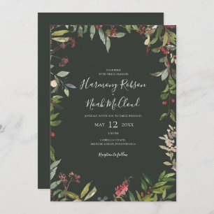 Holiday Chic Botanical   Dark Green Casual Wedding Invitation