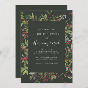 Holiday Chic Botanical Dark Green Couples Shower Invitation