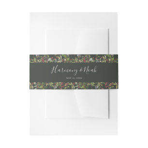 Holiday Chic Botanical   Dark Green Wedding Invita Invitation Belly Band