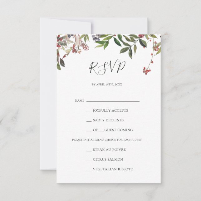 Holiday Chic Botanical Menu Choice RSVP Card (Front)
