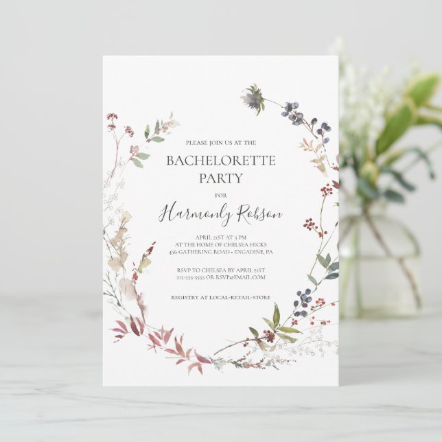 Holiday Chic Botanical | White Bachelorette Party Invitation (Standing Front)