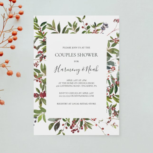 Holiday Chic Botanical | White Couples Shower Invi Invitation (Creator Uploaded)