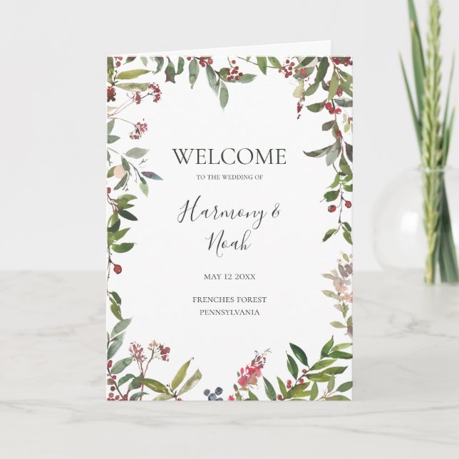 Holiday Chic Botanical | White Folded Wedding Program (Front)