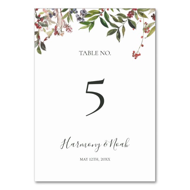 Holiday Chic Botanical | White Table Number (Front)