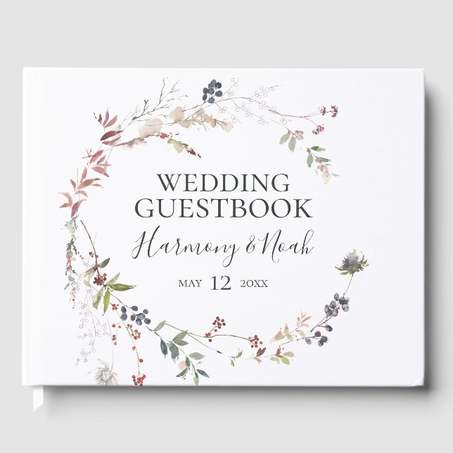 Holiday Chic Botanical | White Wedding Guest Book (Front)