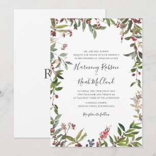 Holiday Chic Botanical White Wedding Invitation