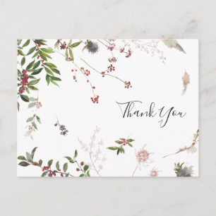 Holiday Chic Botanical   White Wedding Thank You Postcard