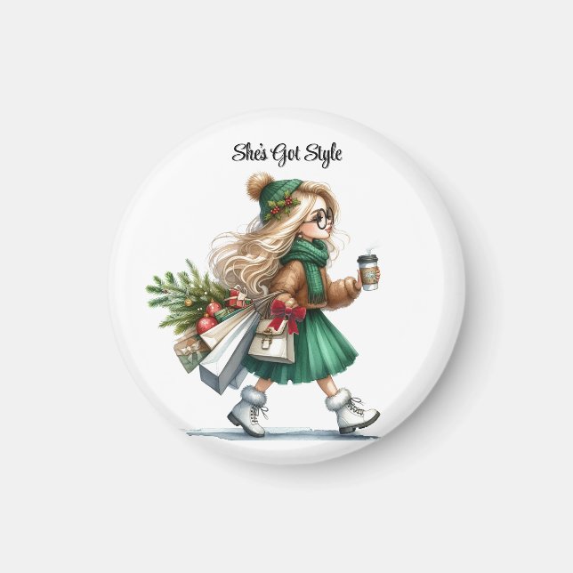 Holiday Chic Stylish Blonde Fashion Personalized  Magnet (Front)