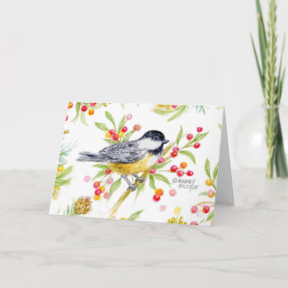 Holiday Chickadee Berry Branch Greeting Card