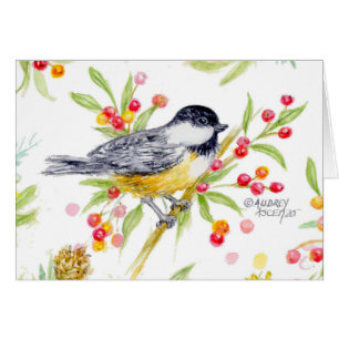 Holiday Chickadee Blank Note Greeting Card
