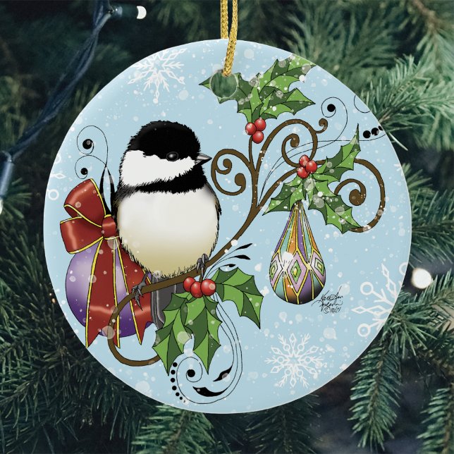 Holiday Chickadee Ceramic Ornament (Creator Uploaded)