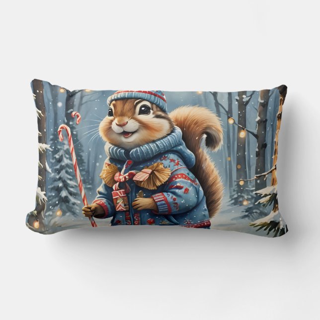 Holiday chipmunk lumbar pillow (Front)