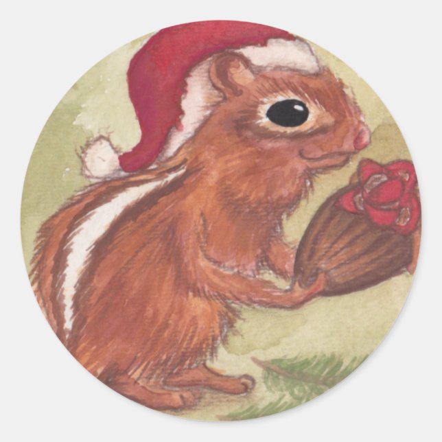 Holiday Chipmunks Classic Round Sticker (Front)