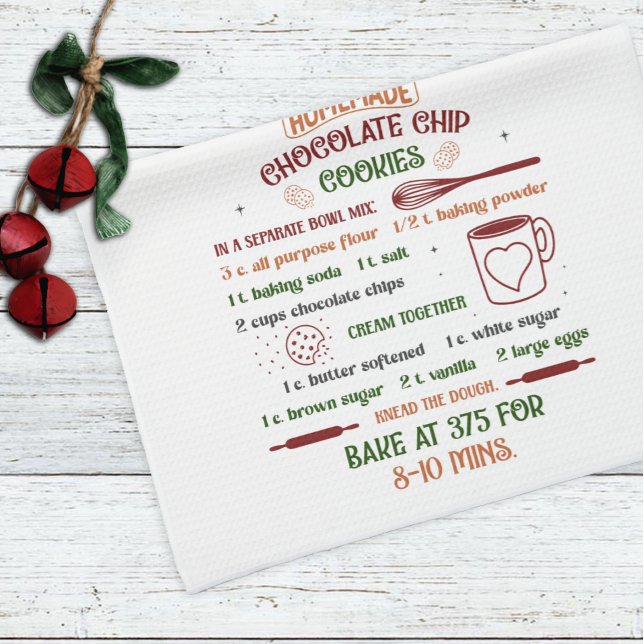 Holiday Chocolate Chip Cookie Recipe Christmas Kitchen Towel (Creator Uploaded)