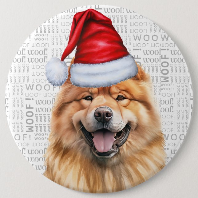 Holiday Chow Chow Santa Dog on Woof Background 6 Inch Round Button (Front)