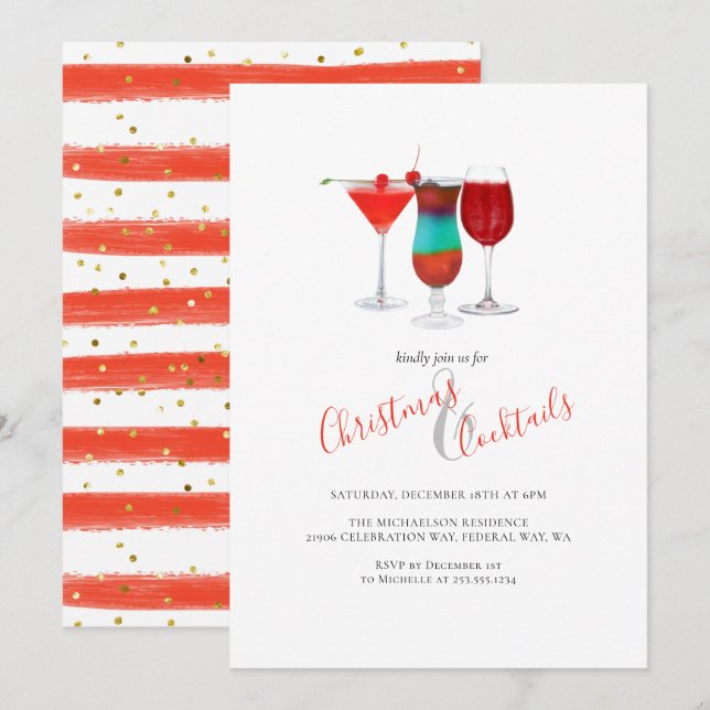 Holiday Christmas and Cocktails Party Drinks Invitation (Front/Back)