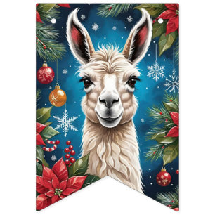Holiday Christmas Animals With Poinsettias Bunting Flags
