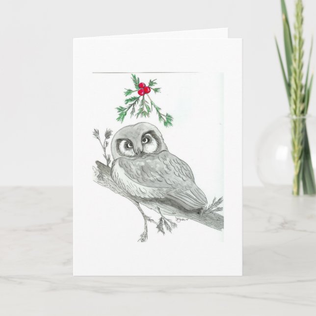 Holiday Christmas Artwork Owl Design Card (Front)