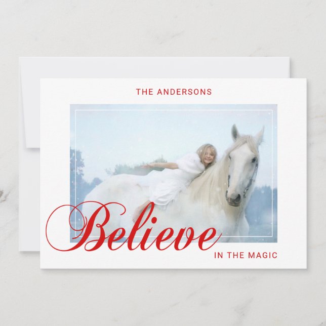 Holiday Christmas BELIEVE in the Magic Red | PHOTO Card (Front)