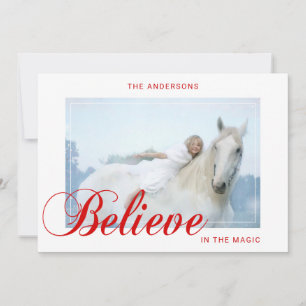 Holiday Christmas BELIEVE in the Magic Red PHOTO Card