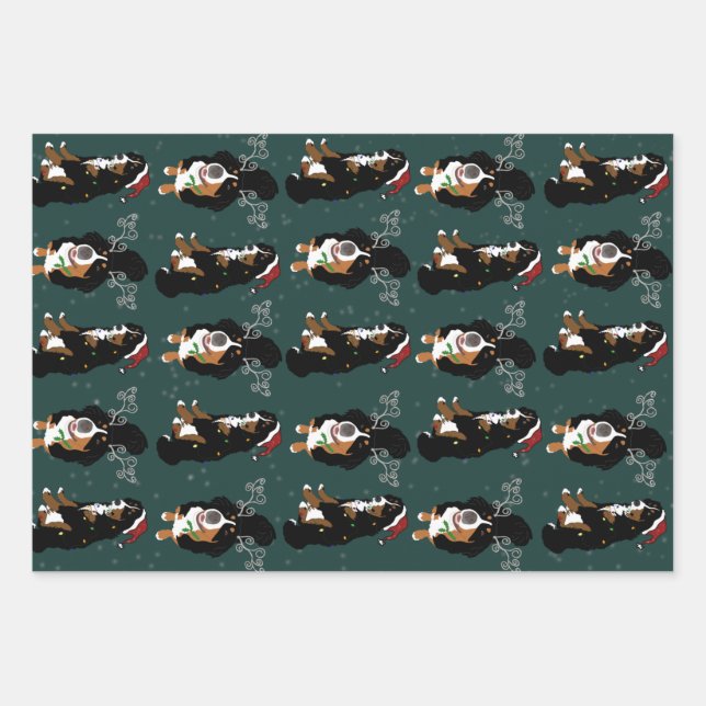 Holiday Christmas Bernese Mountain Dog  Wrapping Paper Sheet (Front)
