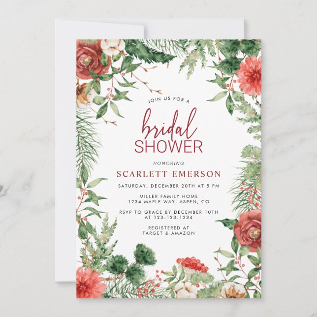 Holiday Christmas Bridal Shower Invitation (Front)
