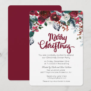 Holiday Christmas Burgundy Floral Party Invitation