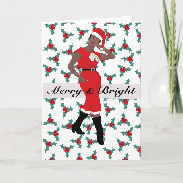 Holiday Christmas Card with vintage Black Woman (Front)