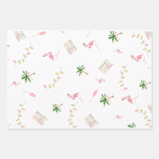 Holiday Christmas Coastal Beach Flamingo Palmtree Wrapping Paper Sheet