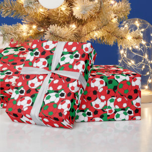 Holiday Christmas Colours Soccer Ball Collage Wrapping Paper